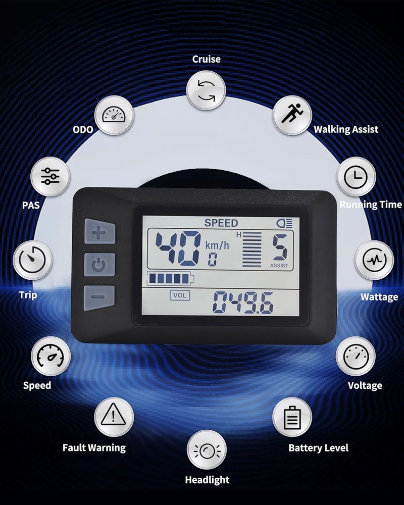 Mcezdy شاشة دراجة كهربائية، بروتوكول UART رقم 2، دراجة كهربائية 24V، 36V، 48V، 60V، كمبيوتر للدراجات، شاشة LCD، عداد سرعة للدراجة الكهربائية لتعديل الدراجة (P3H) - Image 3